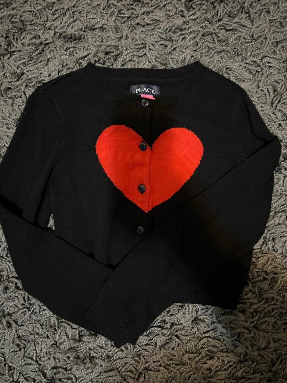 The Children's Place Black Cardigan with Red Heart Motif